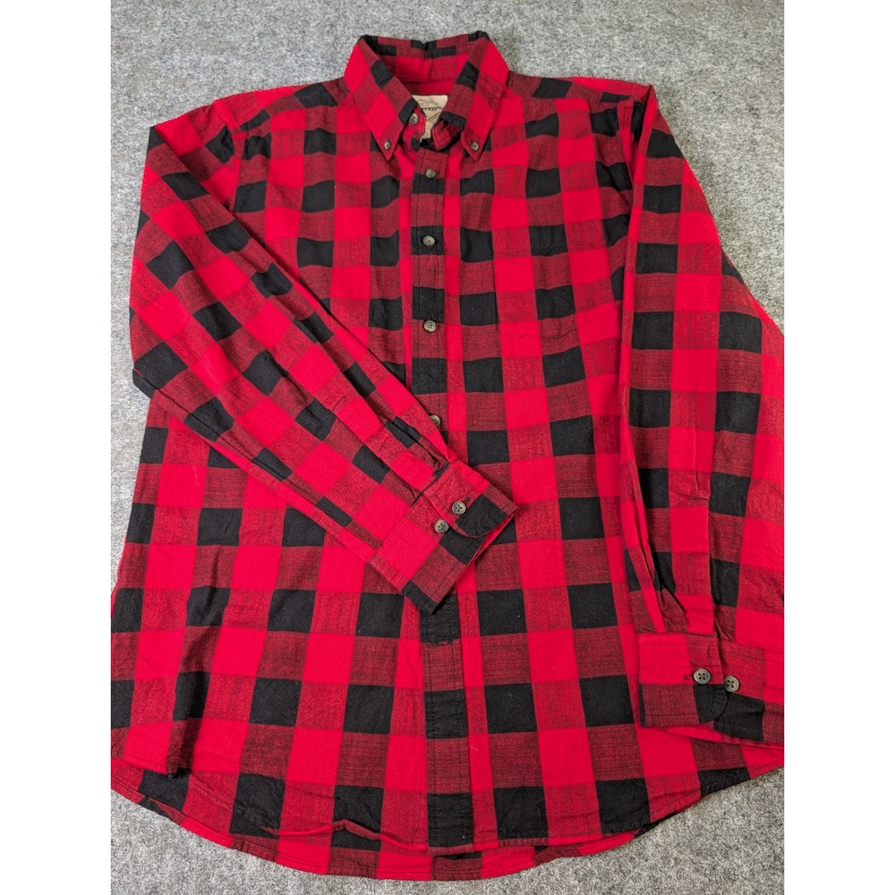 St Johns Bay Mens Red Black Buffalo Plaid Flannel Shirt Button Down Medium EUC